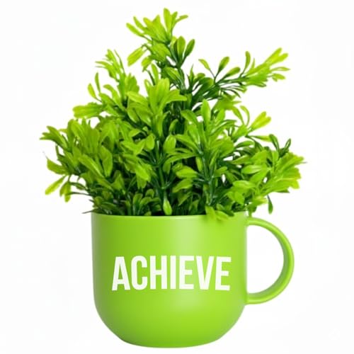 Image of Dekorly Colorful Wall-Mounted Mug Planters with Faux Greenery(20 CM)- Wall Decorative Pots for Vibrant Home & Office Decor| (3, Believe Inspire Achieve)