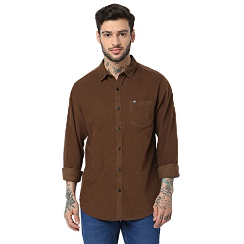 Image of Spykar Men's Slim Fit Raised Collar Full Sleeve Solid Casual Shirts