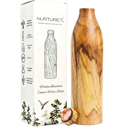 NurtureX Wooden Insulated Copper Water Bottle - Round Neck 32 Oz / 950 ml by NurtureX - Used condition - US$68.81