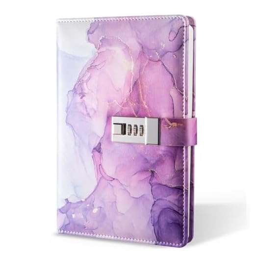 Diary with Lock, A5 Lockable Journal, PU Leather Combination Lock Diary, Lock Diary Planner Organizer for Men and Women, Office Product 8.6 x 5.9 in- Purple
