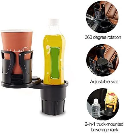 Multifunctional Car Cup Holder 2 in 1 Vehicle-Mounted Car Drink Holder,Car Cup Holder Expander,360°Rotating Car Coffee Cup Storage Rack,Additional Cup Holder Extender for Small Things and Drinks Black