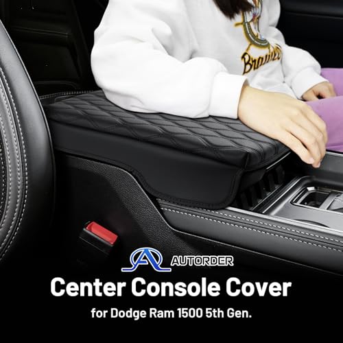 Image of Autorder Center Console Cover for 2019-2025 2026 Dodge Ram 1500 /2500 /3500 Accessories Armrest Cushion Cover Nappa Leather Middle Console Covers Console Cushion Pad Anti-Scratch(Bucket Seat Only)