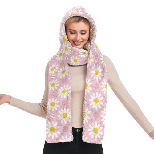 Bonnet d'hiver chaud à capuche femme avec écharpe longue et poches pour le froid extérieur