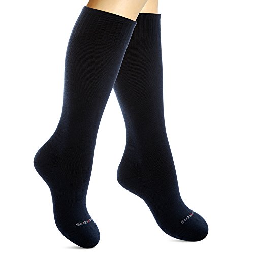 SocksLane Cotton Compression Socks for Women & Men. 15-20 mmHg Support Knee-High Navy Blue M/L