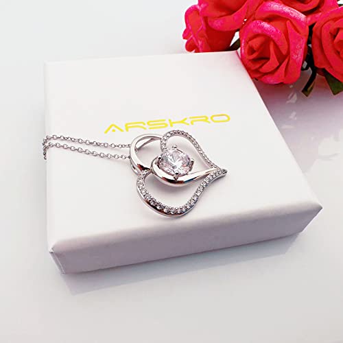Arskro Love Heart Pendant Necklace For Women, White Gold Plated Cubic Zirconia Birthstone Necklace Cz Valentines Birthday Mother’s Day Anniversary Jewelry Gift For Women Mom Wife Girlfriend Girls #TOP6