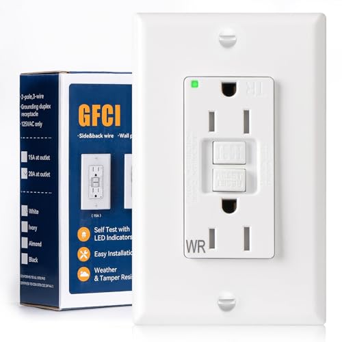 Amico GFCI Outlet 15 Amp with Thinner Design, Weather Resistant