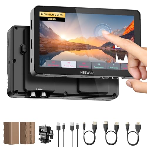 Image of NEEWER F700U 7 inch Camera Field Monitor, 1200nits 1920x1080 OLED Touchscreen | 4K HDMI, Loop in /Out with 3D LUT Peak Focus Video Assist HDR Waveform SDI, 2 4400mAh F750 Batteries for DSLR Photo Filmmaking