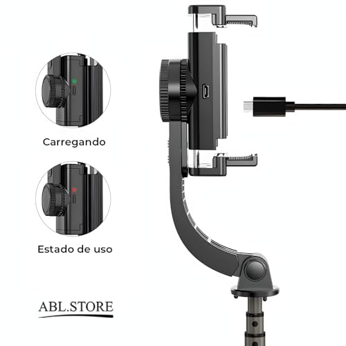 Estabilizador Gimbal Portátil de 3 Eixos para Celular com Tripé de Aderência e Bastão De Selfie 360º