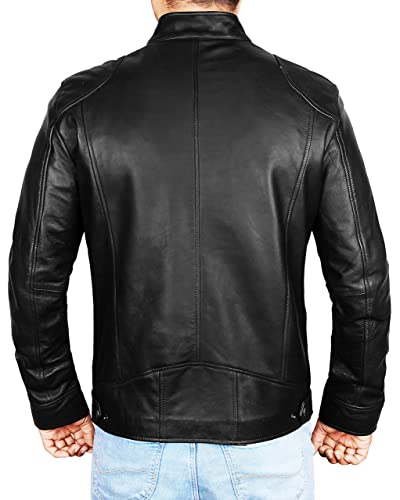 Image of Brown Leather Jacket Mens Real Lambskin Vintage Biker Jacket Men - Mens Black Leather Jacket