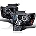 SPEC-D TUNING Halo LED Glossy Black Housing Smoke Lens Projector Headlights Compatible with 2009-2014 Ford F150, Left + Right Pair Headlamps Assembly