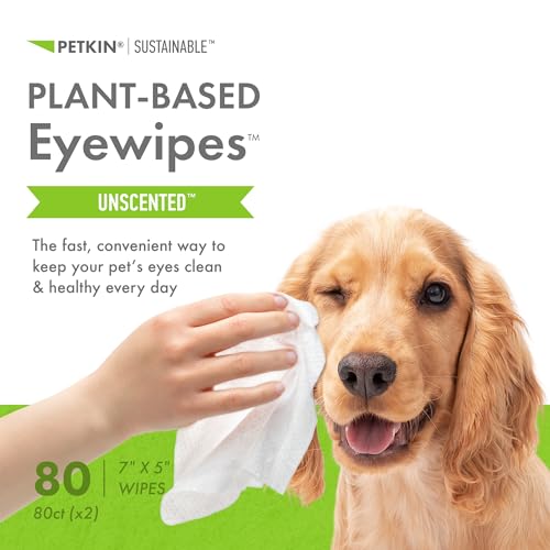 Image of Petkin Plant-Based EyeWipes, 80 Wipes, 2 Pack - Biobased & Sustainable Pet Eye Wipes for Dogs & Cats - Cleans Eye Area, Dirt & Tear Stains - Consciously Cleans & Conditions - Easy to Use - Unscented