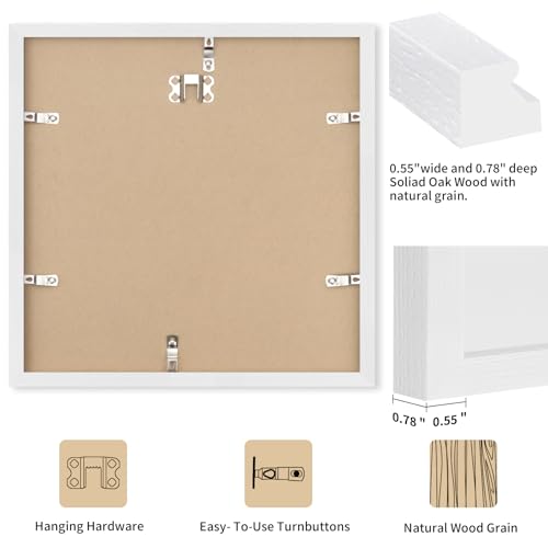 puthiac 16x16 White Picture Frames for Wall - Minimalist 16x16 Oak Wood Frames, 16"x16" Picture Frame Wood, Natural Solid Wooden Picture Frames for Wall Art Photo and Prints (1 Pack, White)