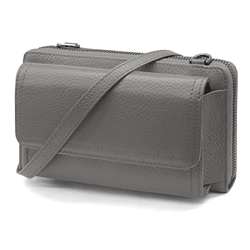 YERUUE Bolso Bandolera Mujer, Bloqueo RFID Bolso Movil Mujer Piel Genuina Bolso Monedero Movil Cruzado Bolso de Hombro Bolso para Teléfono Móvil con 12 Ranuras para Tarjeta (Gris) Cover