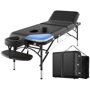 CLORIS 84″ Professional Massage Table Portable 3 Fold Memory Foam Aluminium Leg Hold Up to 1100LBS Lightweight Spa Salon Tattoo Massage Bed Height Adjustable with Carrying Bag