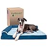 Furhaven Orthopedic Dog Bed for Large Dogs w Removable Bolsters Washable Cover For Dogs Up to 125 lbs Two Tone Plush Faux Fur Suede L Shaped Chaise Marine Blue Jumbo PlusXXL