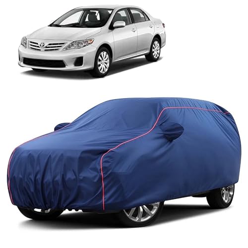 Image of Sulfar 100% Water Resistant Car Body Cover Compatible with Mirror for Toyota Corolla (Triple Stitched, Full Bottom Elastic, Blue Taffeta with Red Piping)
