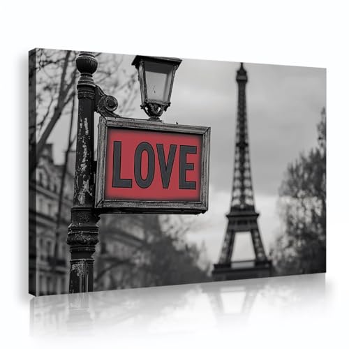 TOANGWALL Blanco y negro Paris Street View Arte mural Cartel de cartel de amor rojo Mural retro urbano para decoración de sala de conferencias 60x90cm