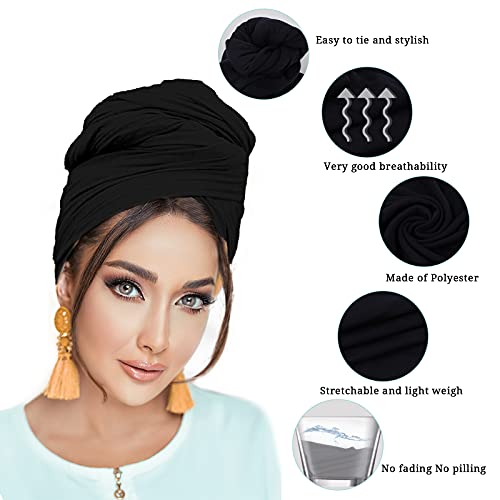 Oaoleer 5 Pieces Stretch Jersey Turban Head Wrap Knit Headwraps Urban Hair Scarf Solid Color Ultra Soft Extra Long Breathable Head Band Tie For Women #TOP5