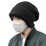[MOWO] ニット帽 メンズ レディース 帽子 冬 【大きいサイズ・保温性Max・ファッション感】 防寒帽子 ビーニー ニットキャップ 保温 防風 厚手 暖かい 小顔効果 トレッチ性 柔らかい おしゃれ 男女兼用 街ブラ・スポーツ・通勤通学・旅行 54-68cm (ブラック)