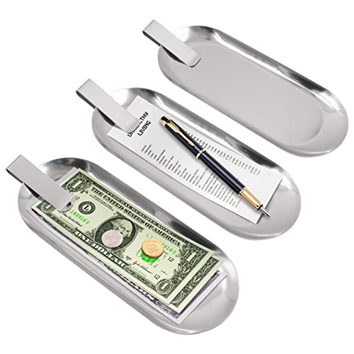 Image of 3 Pack Silver Check Holder Tip Trays with Clip, Check Presenters for Restaurants Receipt Holder Money Clip for Cash and Credit Cards, Stainless Steel Money Tip Clips Check Holder (8.7 x 3.5 Inch)