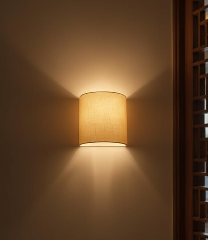 Light Angle Handmade Fabric Wall Lamps Shade for Home (Beige-D Shape)-image-19