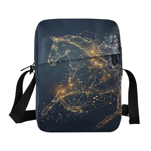 messenger bag for women crossbody men's shoulder bag Womens Cross Body Purse Bags Adjustable Strap for School School- Digital Style Glitter Running Horse
