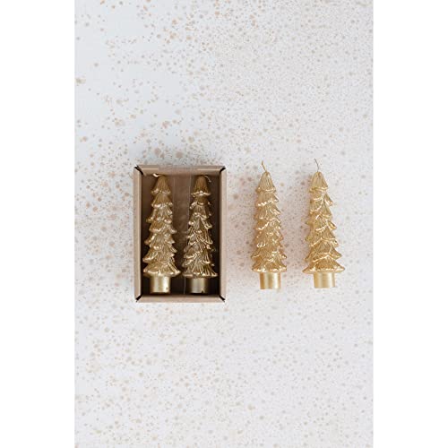 Creative Co-Op Unscented Tree Shaped Taper Candles, Gold, Boxed Set Of 2 by Creative Co-Op - Used condition - Image 2