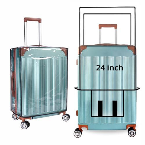 Image of Kraptick Transparent Luggage Cover - Waterproof and Dustproof Luggage Protector, Stretchable Elastic Cover for Travel Trolley Bags, Durable and Clear Luggage Protector Case (Transparent-24 Inch)