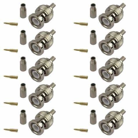 BNC Male for LMR240/ LMR-240 / RG8X Coax Cable - 10 Pack of BNC Male Connectors - Radio and TV Broadcasting, Ethernet Networks, Video Surveillance, Satellite Communications, and Medical Equipment