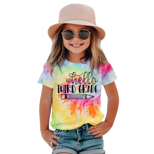 Image of KEKEMI Kid Girls First Day of School Shirt Hello Kindergarten First /Second /Third Grade Tshirt Back to School Tees Tops 4-10Y