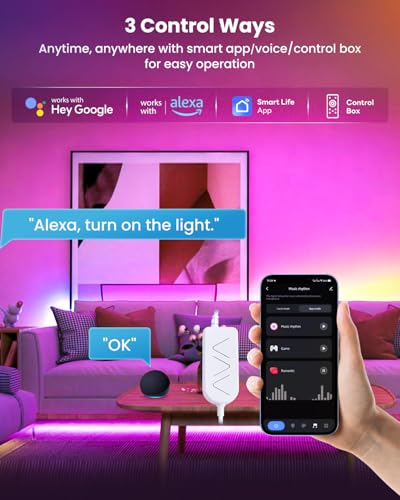 16.4ft RGB+IC LED Lights for 50-75 Inch TV, Backlight Strip Behind TV with Music Sync, Bluetooth APP and Voice Control, 44 Scene Modes, for Ambient Mood Lighting, Monitor Game, Bedroom, Living Room - Image 7