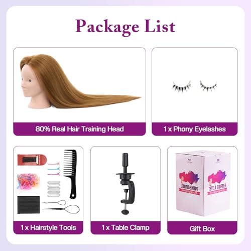 Mannequin Head 80% Human Hair - 28\" Makeup Manikin Doll Head for Hair Styling, Hairdressing Training Practice Braiding for Cosmetology Students, Professionals & Practice Exams