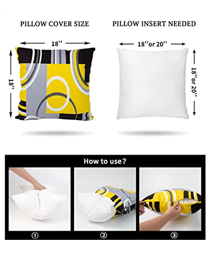 D Difaric Yellow And Black Throw Pillow Covers 18X18 Inches Set Of 4 Decor Decorative Throw Pillow Cover Abstract Modern Geometric Square Cushion Cases For Sofa Bed Couch #TOP3