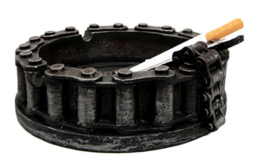 Ebros Gift Mechanic Biker Motorcycle Round Belt Chain With Wrench Tool Cigarette Ashtray Resin Figurine Smoke Shop Room Man Cave Indoor Outdoor Bar Decorative Accent #TOP4