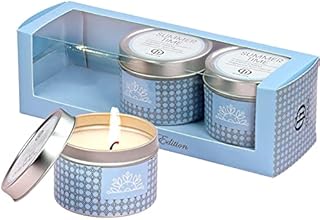 G Decor Set of 3 Metal Tin Candles, Fresh Floral Scented, Natural Aroma Soy Wax, Luxury Pastel Blue Jars, Great New Home Welcoming Gift Set, Black Smoke Free