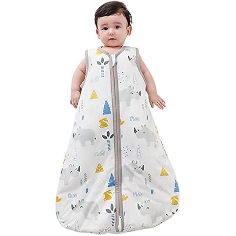 SERAPHY Baby Sleep Sack for 0-24 Months, 2-Way Zipper, Easy to Use, 100% Natural Cotton, 1.5 TOG, Sleeveless Baby Wearable Blanket Sleeping Bag, Cute Rhino, 6-12 Months Cover
