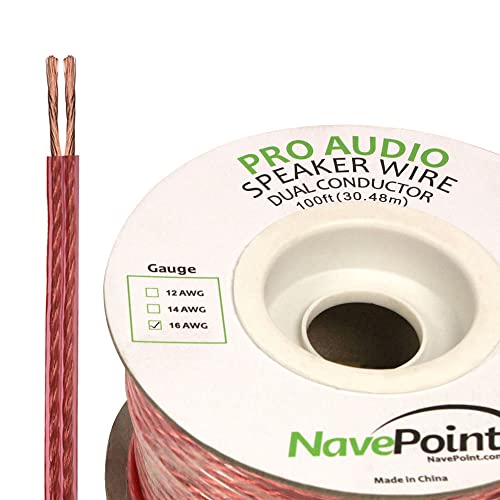 NavePoint 100ft in Wall Audio Speaker Cable Wire CL2 16/2 AWG Gauge 2 Conductor Bulk X 4