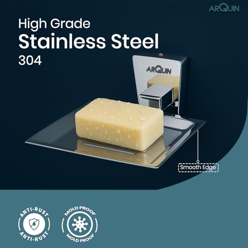 Image of ARQUIN ARQUIN Soap Dish for Bathroom | 304 Grade Stainless Steel Soap Dish Tray | Soap Holder for Bathroom Accessories Set | Soap Stand | Drainage Slots Soap Stand for Washbasin Selvi (Chrome)