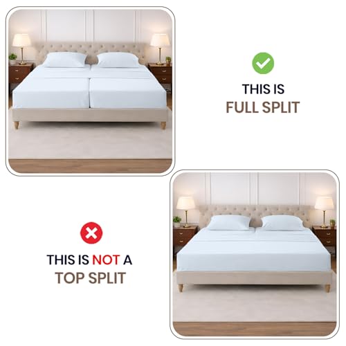 Image of SGI Split King Sheet Set for Adjustable Bed Egyptian Premium Cotton 600 Thread Count Sheets for Sleep Number Bed 15 inch Deep Pocket 5 Pc Set with 2 Twin XL Fitted Sheets Soft Breathable -Light Blue