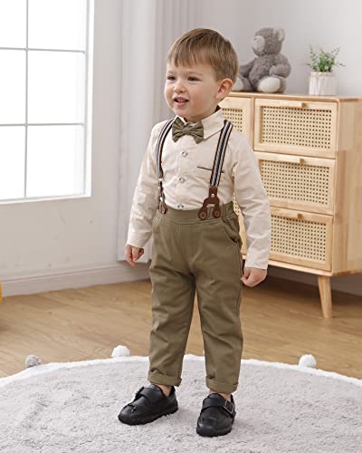 ZOEREA Toddler Baby Boy Suit Clothes Gentleman Wedding Outfits Long Sleeve Dress Shirt + Suspender Pants + Bowtie 1-5T2