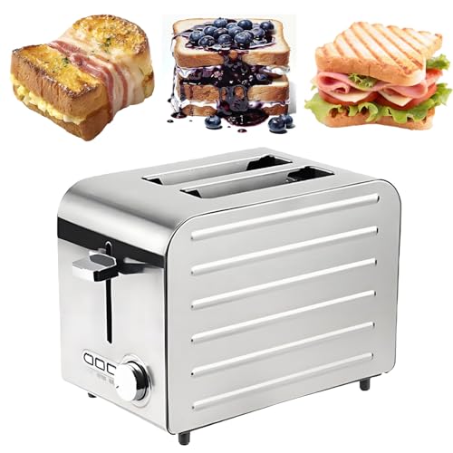 Commercial 2/4/6 Slices Stainless Steel Toaster, 7 Brownings Levels with Frozen/Cancel/Reheat Functions, Auto Pop-Up & Removable Crumb Tray for Home, Restaurants Hotels 2-Slices