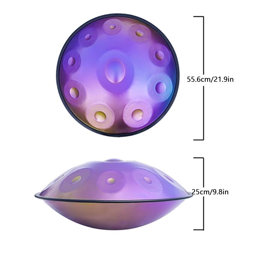 Bęben Handpan 432 Hz 10 Nut 22 Cale „Purple Performer” w Tonacji D Kurd Minor ze Stojakiem na Handpan, Etui na Handpan, Trwałymi Młotkami I Bezpyłową Ściereczką