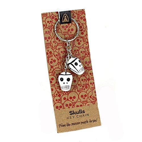 Urban Skull Keyring Day of the Dead Style Keychain Fairtrade Handmade Ceramic Gift