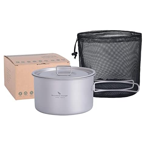 iBasingo Camping Kochtopf Outdoor Titan Kochgeschirr 1.4L Saucentopf Feuertopf für 1 Personen Leichte Tragbar Reise Topf Koch Set Backpacking Ausrüstung Ti2106C Cover