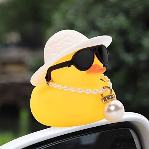 Image of wonuu Car Rubber Duck, Yellow Duck Decoration Dashboard with Sun Hat Swim Ring Necklace Sunglasses for Car Dashboard Decorations