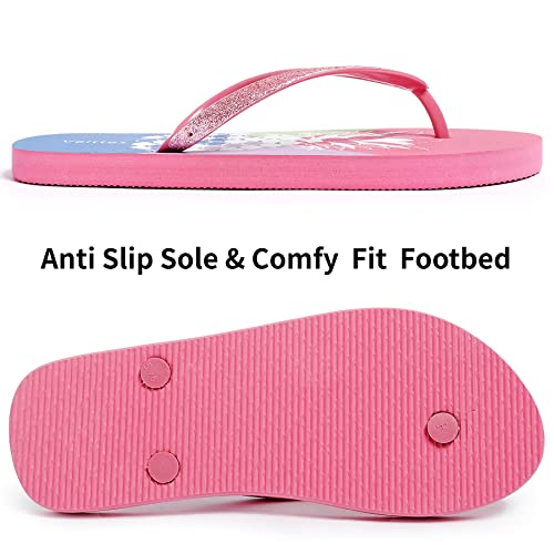 Veittes Kid's Girl Flip Flops, Casual Little Big Girls Slip On Beach Sea Sandals.(2005002-5,Rd/Pa,5) #TOP2