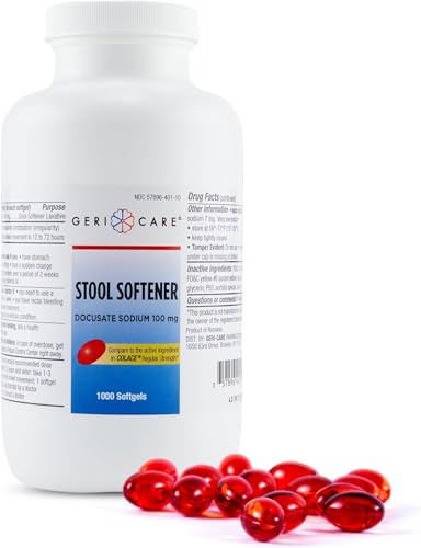 Image of GeriCare Docusate Sodium Stool Softener - 100mg Gentle Stimulant Laxative Softgels for Men & Women- Constipation Relief - Adults Daily Bowel Movement Laxative 1000 Count (Pack of 2)