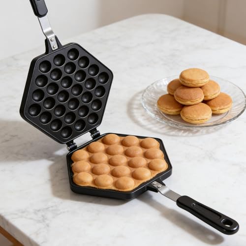 Leftwei Bubble Waffle Maker Waffle Elettrico Antiaderente per Uova Hong Kong Piastra in Alluminio Pressofuso con Indicatore Luminoso Pronto in Meno 5 Minuti per Colazione, Pranzo
