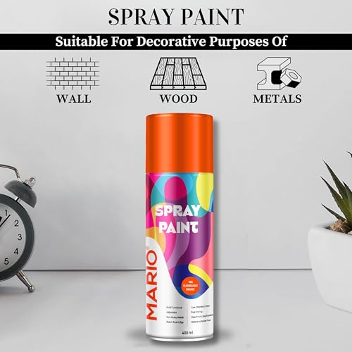 Image of Mario Spray Paint - 1006 Fluorescent Orange (400ml) | Neon Fluorescent Spray Paint for Bikes, Helmets, Walls & Sign Boards | High Visibility Color