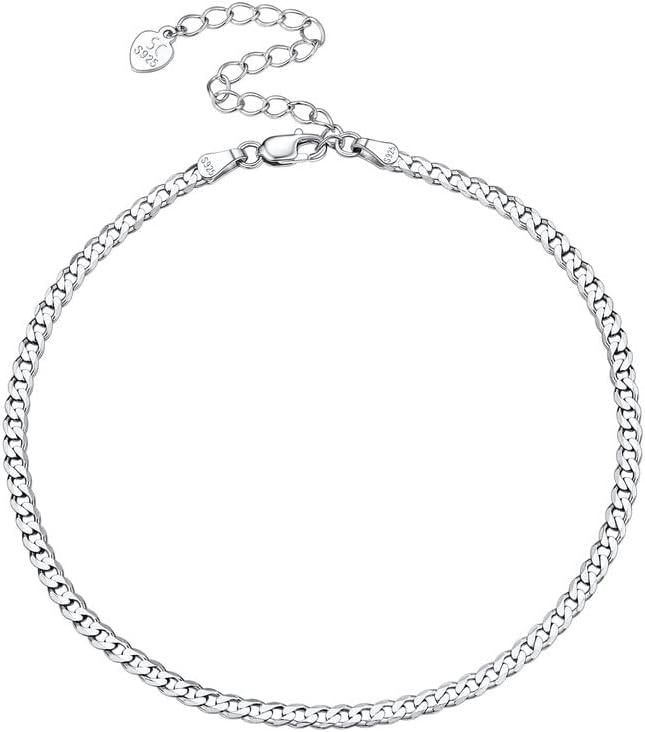U7 Sterling Silver Anklet for Women Cuban ChainFigaro Chain Ankle Bracelet Summer Beach Anklets